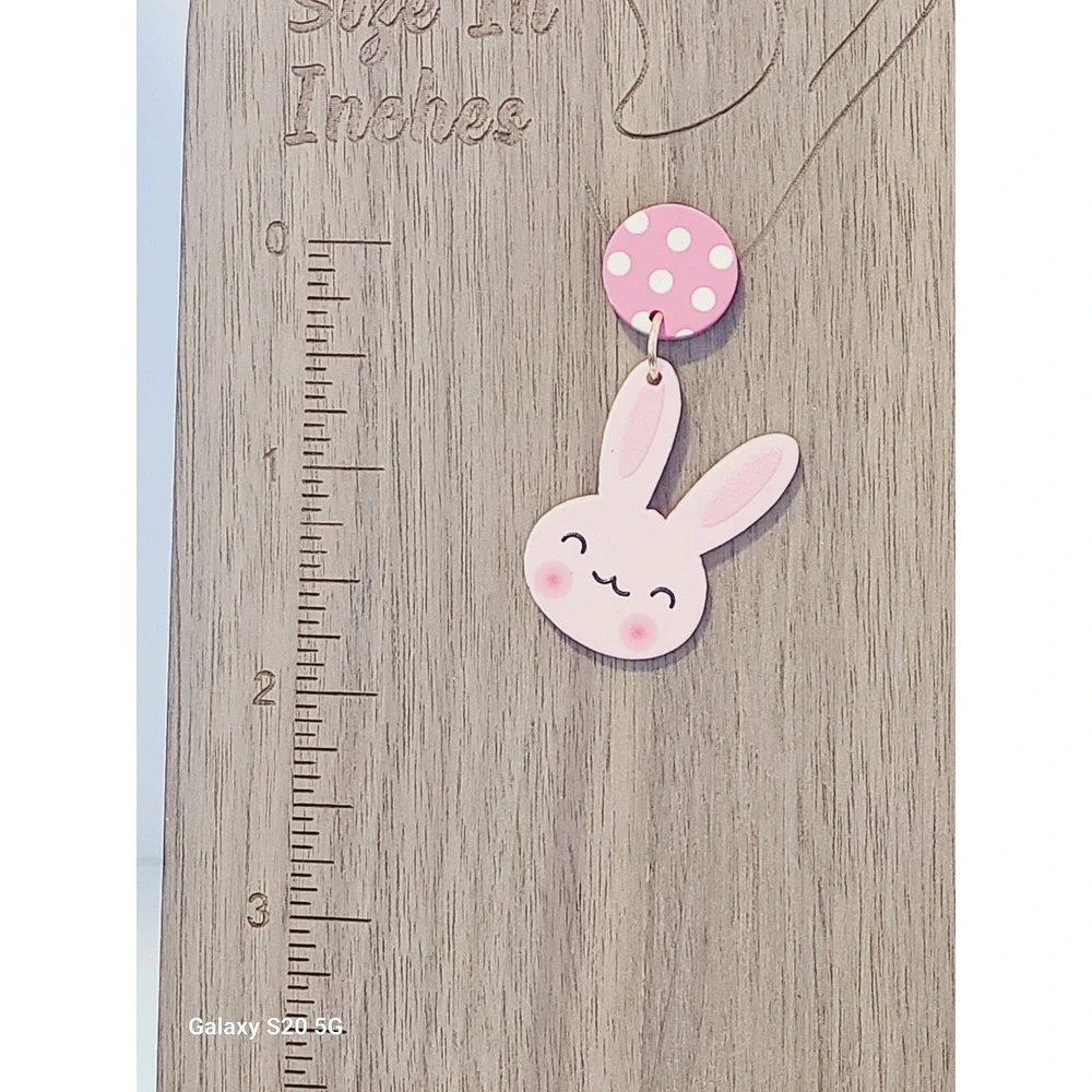 Pink Bunny Rabbit Polka Dot Drop Stud Earrings Handmade‎ Jewelry NEW Easter